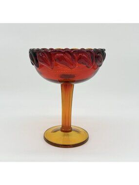Vintage Tiara Indiana Glass Amberina Leaf Compote 7.5" Tall